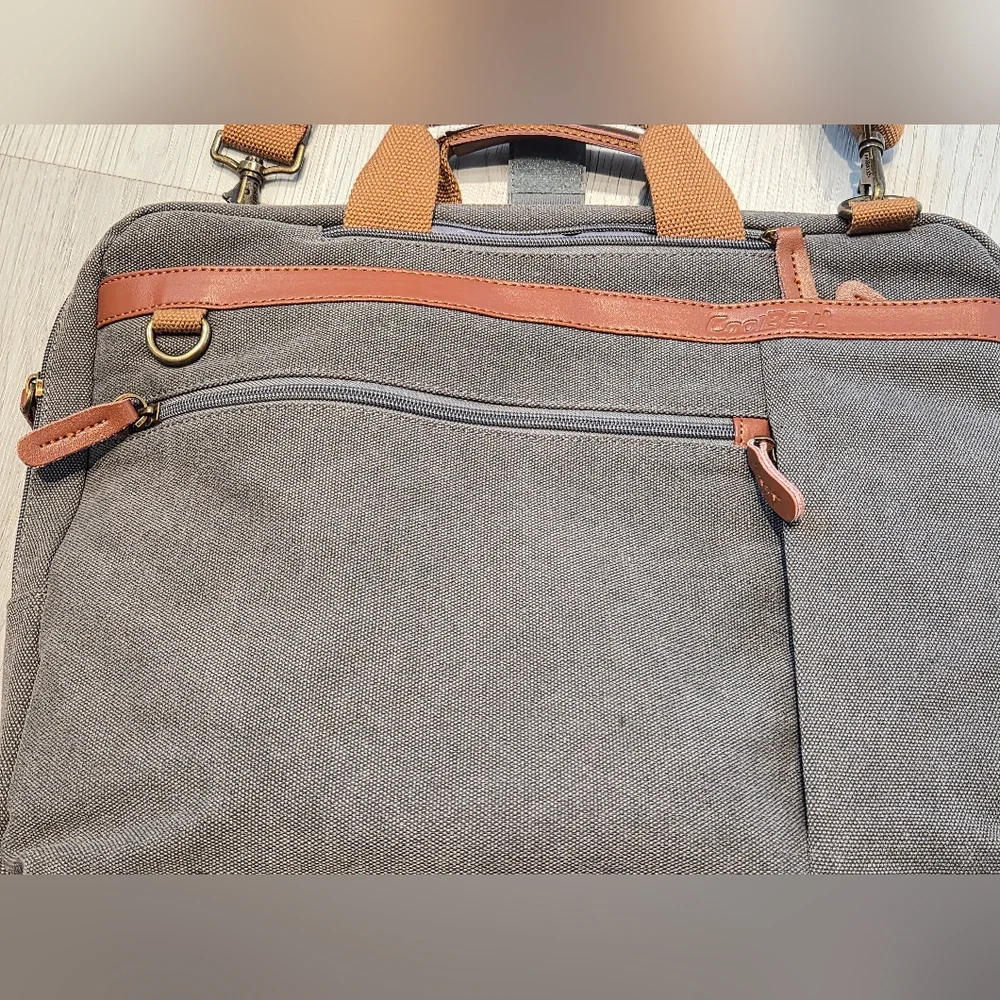 Gray Canvas Messenger Bag And Backpack with Tan Accents - Estarer